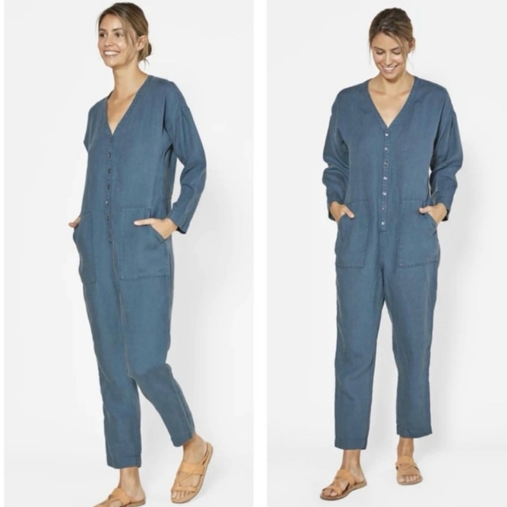 Outerknown Womens Blue Retrograde Linen Jumpsuit Size Small Utility Minimalist
